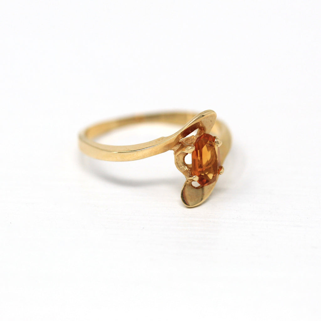Genuine Citrine Ring - Retro 14k Yellow Gold Oval Faceted .31 CT Gemstone - Vintage Circa 1970s Era Size 5 November Birthstone Fine Jewelry