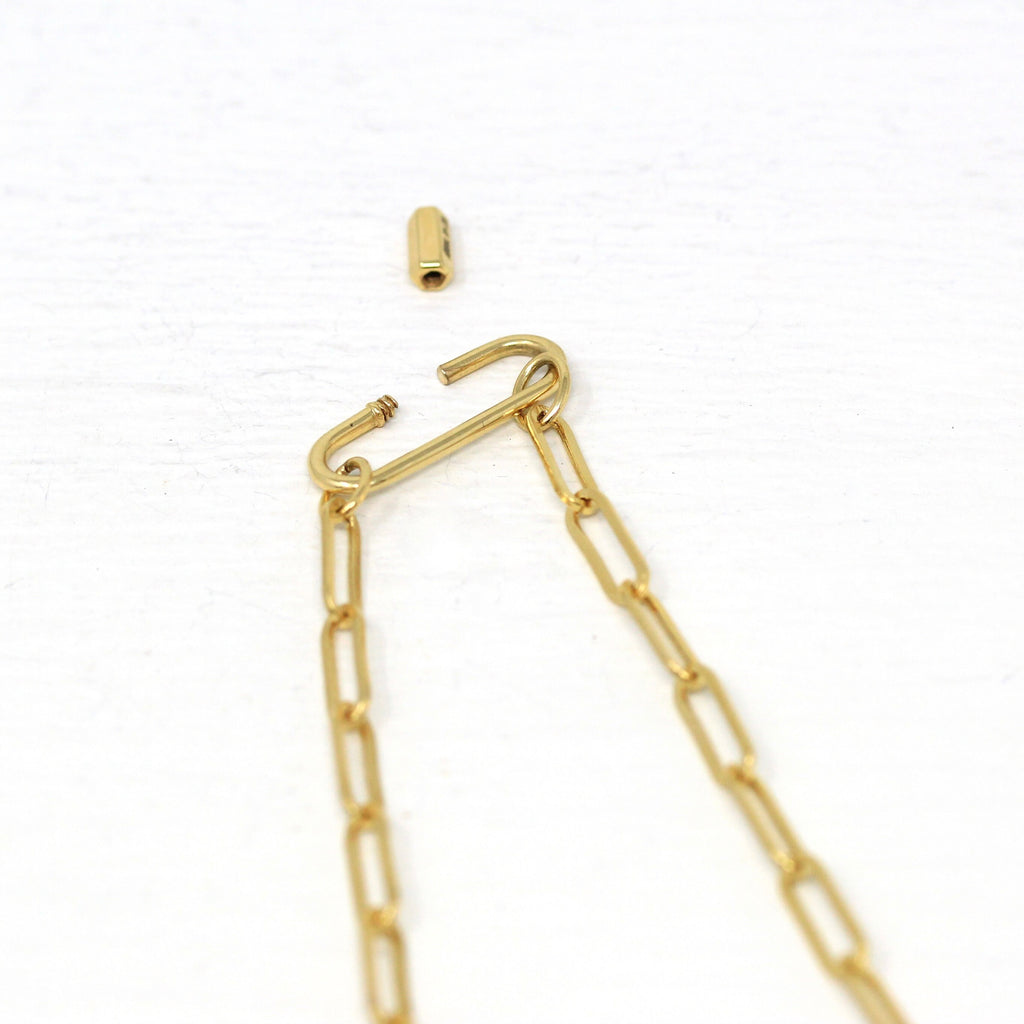 Charm Holder Chain - 14k Yellow Gold Paperclip Link 18 Inch Polished Necklace - Carabiner Oval Clasp Lock Clip Enhancer Layer Fine Jewelry