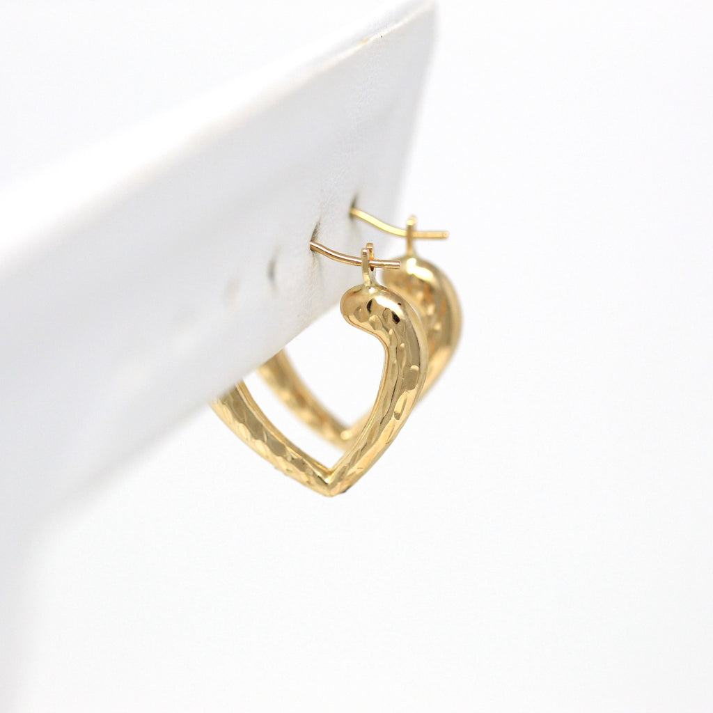 Modern Hoop Earrings - Estate 14k Yellow Gold Lever Latch Back Heart Shaped - Circa 2000's Era Light Weight Style Fine Dainty Jewelry