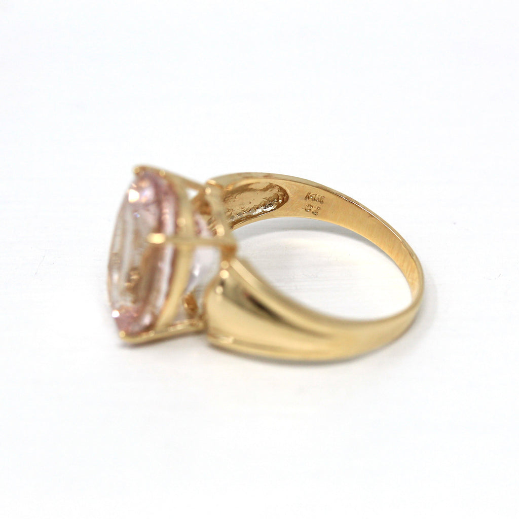 Sale - Genuine Morganite Ring - Modern 14k Yellow Gold Oval Faceted 8.44 CT Pale Pink Gem - Estate 2000s Size 8 3/4 Statement Fine Jewelry