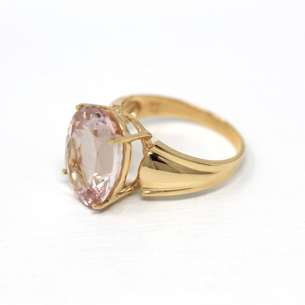 Genuine Morganite Ring - Modern 14k Yellow Gold Oval Faceted 8.44 CT Pale Pink Gemstone - Estate 2000s Era Size 8 3/4 Statement Fine Jewelry