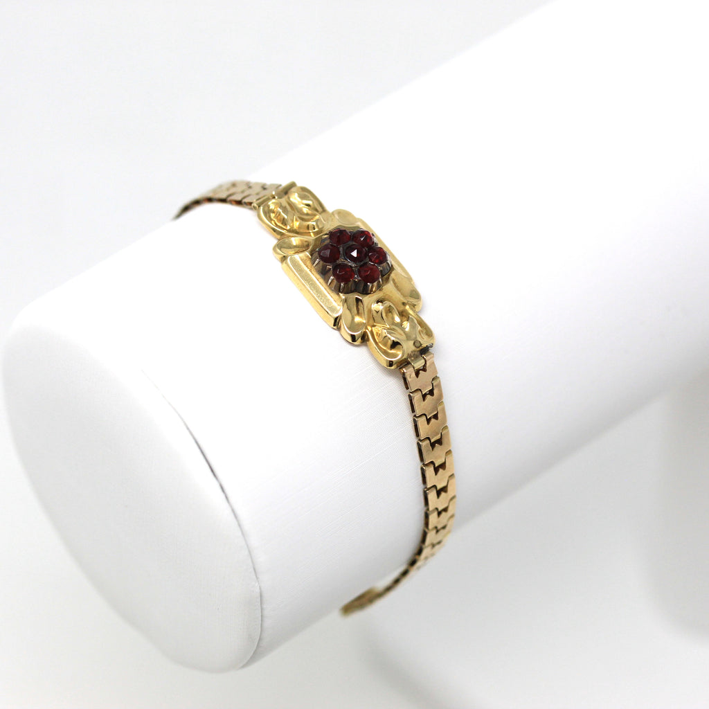 Victorian Garnet Bracelet - Attachable 10k Yellow Gold Red Garnet Gemstones - Circa 1890s Era Newborn Baby Bracelets Fine 7 inches Jewelry