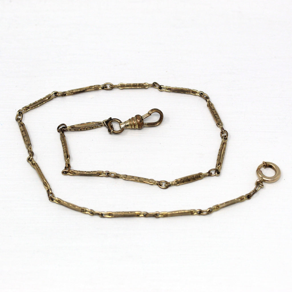 Pocket Watch Chain - Edwardian Gold Filled Dog Clip Spring Ring Doubled Bracelet - Antique Circa 1910s Era Choker Fashion Accessory Jewelry