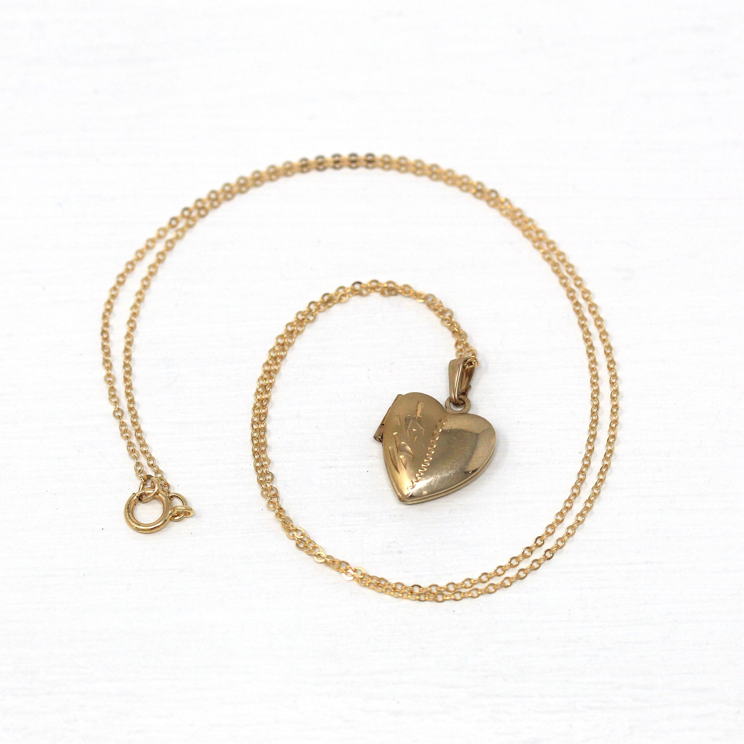 Vintage Heart Locket Retro 12k Gold Filled Etched Designs Petite Pen