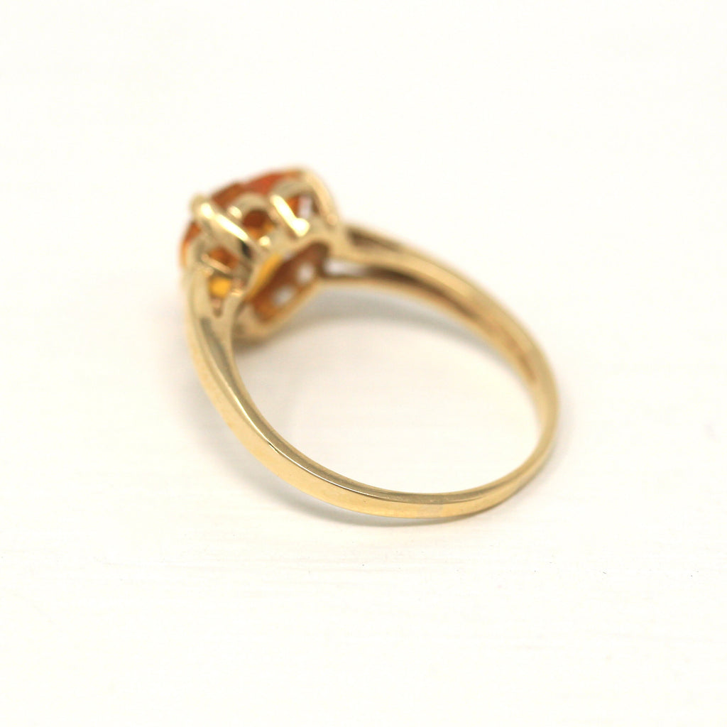 Created Orange Sapphire Ring - Retro 10k Yellow Gold Heart Fancy Cut Stone - Vintage Circa 1960s Era Size 7 1/2 Statement 60s Fine Jewelry