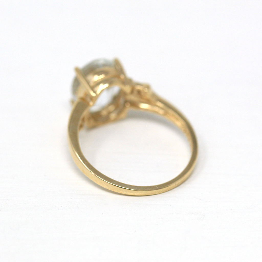 Aquamarine & Diamond Ring - Modern 14k Yellow Gold Oval Faceted 2.28 CT Blue Gemstone - Estate Circa 2000's Size 7 Statement Fine Jewelry