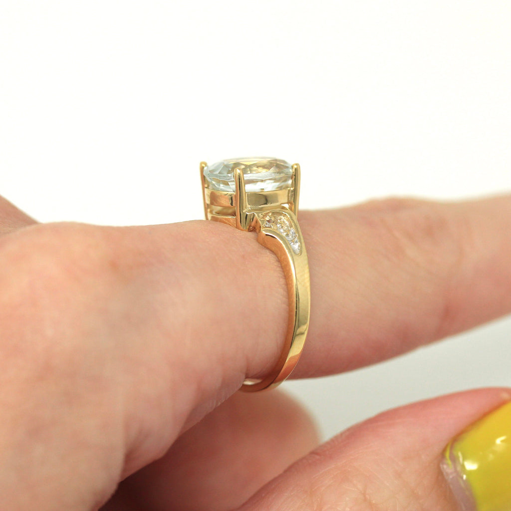 Aquamarine & Diamond Ring - Modern 14k Yellow Gold Oval Faceted 2.28 CT Blue Gemstone - Estate Circa 2000's Size 7 Statement Fine Jewelry