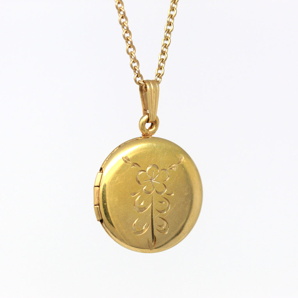 Vintage Flower Locket - Retro 12k Gold Filled Round Engraved Necklace Pendant - Circa 1960s Era Statement Keepsake Photo Ballou 60s Jewelry