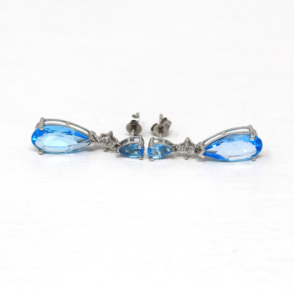 Genuine Topaz Earrings - Estate 14k White Gold Swiss Blue 2.95 CTW Gemstone Studs - Modern Circa 2000s Era Diamond Accent Fine Y2K Jewelry