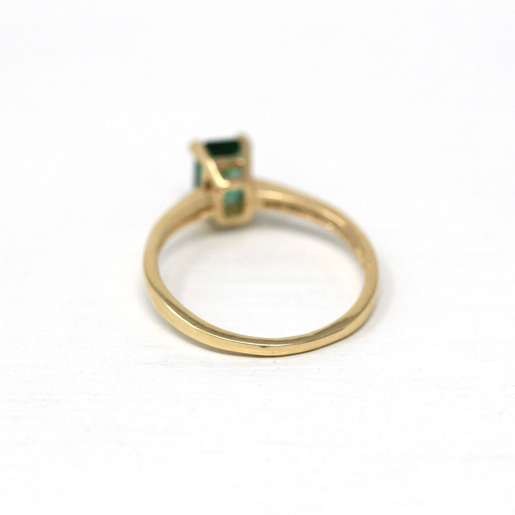 Simulated Emerald Ring - Retro 14k Yellow Gold Green Glass Stone Classic Solitaire - Vintage Circa 1960s Size 5.5 Timeless Fine 60s Jewelry