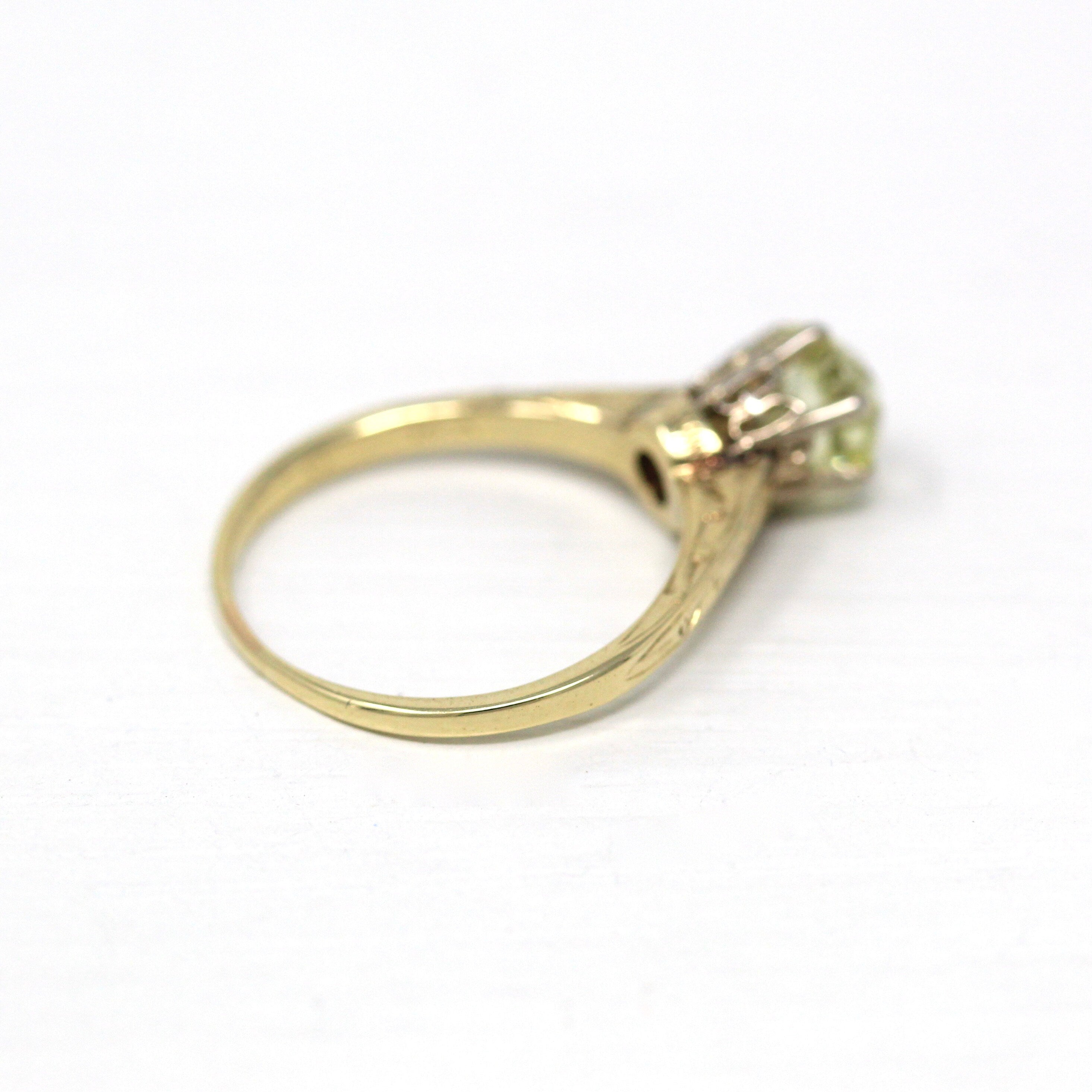 Vintage Engagement Ring - 14k Yellow & White Gold Created 1 CT Yellow Sapphire Solitaire - 1930s Size 5.25 Art Deco Fine Engagement Jewelry