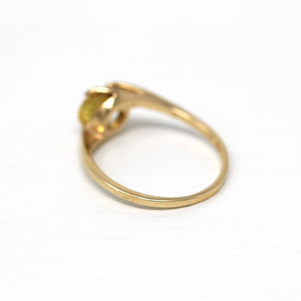 Created Yellow Sapphire Ring - Vintage 10k Yellow Gold Round Faceted 1 CT Stone - Retro Circa 1960s Size 5.75 Bypass Setting Fine Jewelry