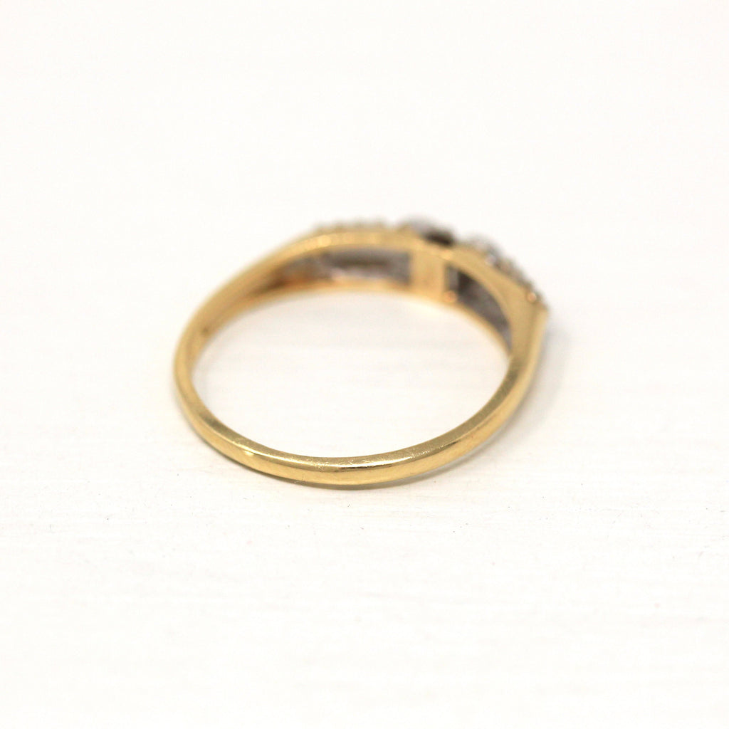 Genuine Diamond Band - Retro 14k Yellow & White Gold .01 CTW Gems Ring - Vintage Circa 1940s Era Size 6 1/4 Fine Stacking Wedding Jewelry
