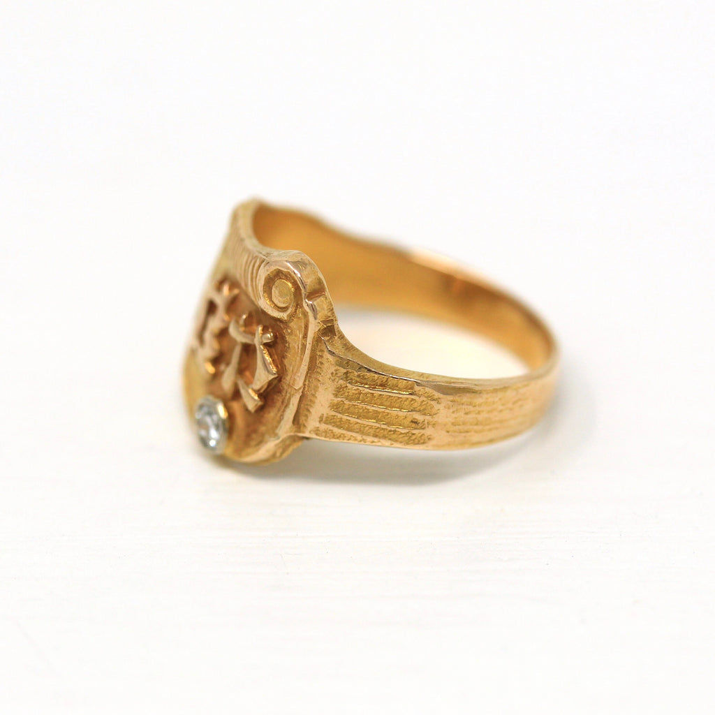 Letters "BD" Ring - Art Deco 14k Yellow Gold Two Initials Scroll Face Signet - Vintage Circa 1930s Size 6 1/4 Statement Fine Unisex Jewelry