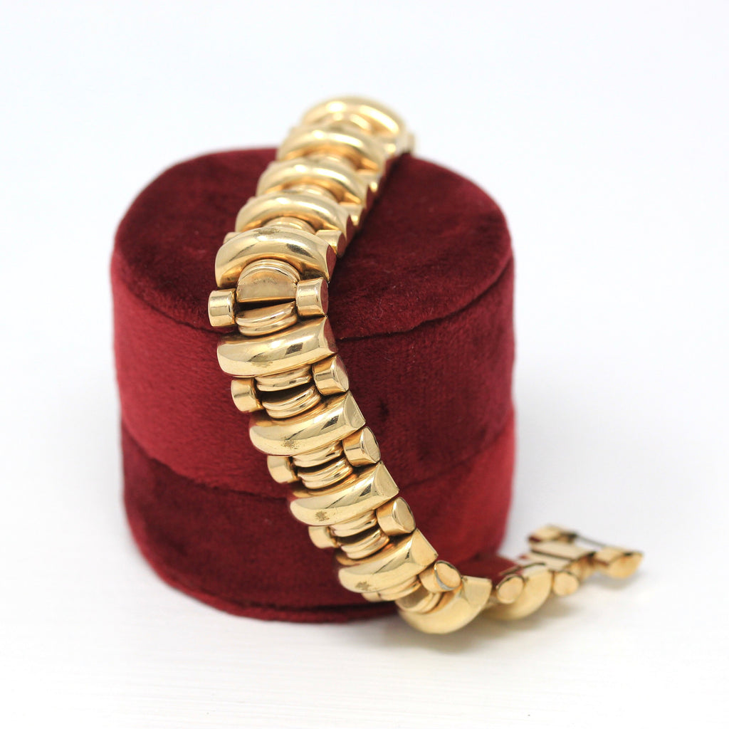 Vintage Statement Bracelet - Retro 12k Gold Filled Chunky Linked Fashion Accessory - Circa 1940s Era Fashion Accessory Binder Bros Jewelry
