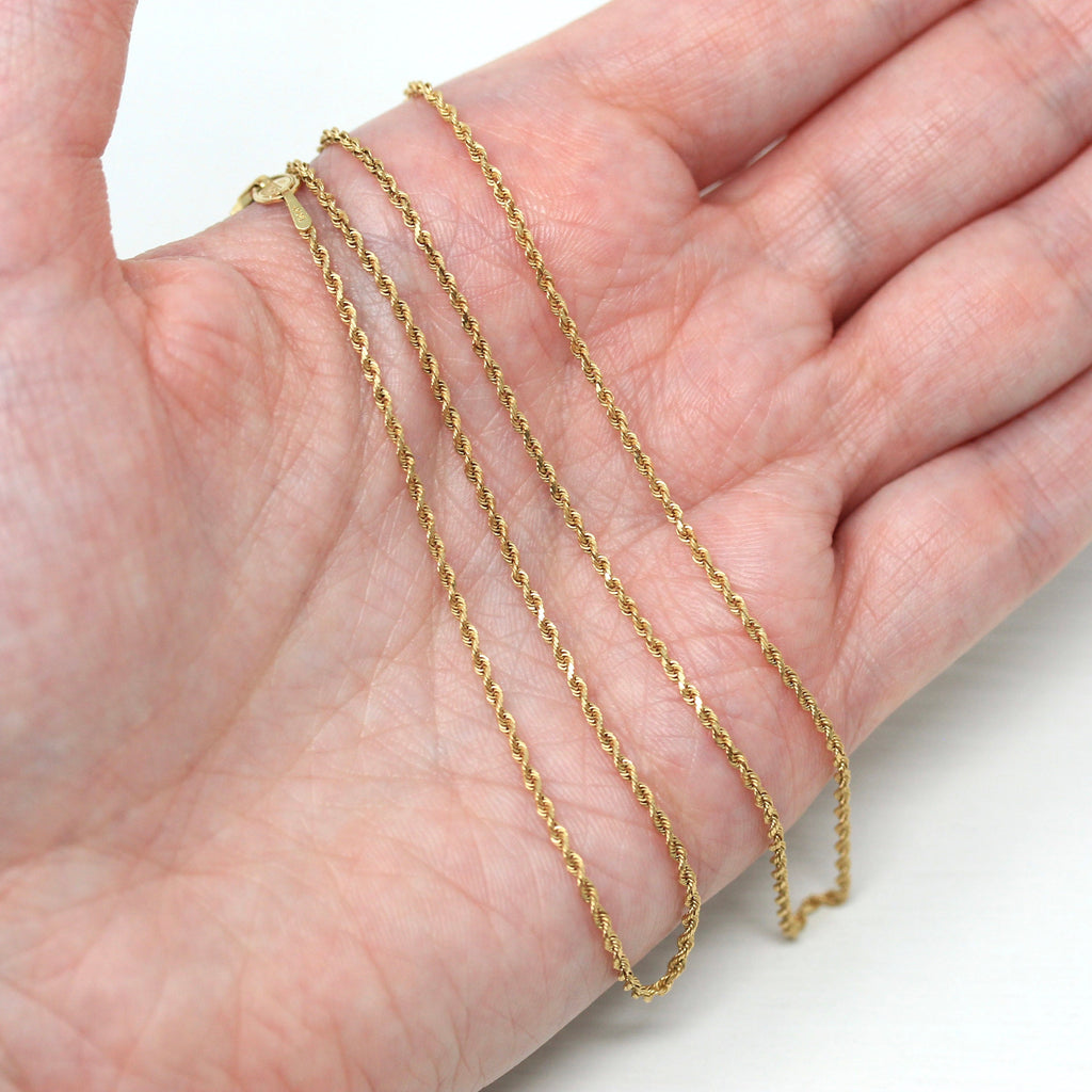 Rope Chain Necklace - Estate 14k Yellow Gold 20 Inch Lobster Claw Clasp - Modern Circa 2000s Era Fine Fashion Accessory Unisex 585 Jewelry