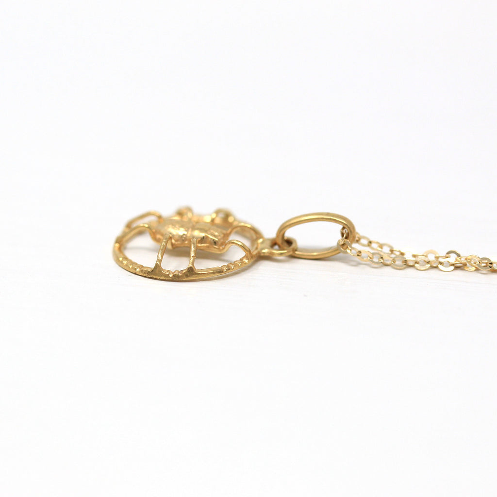 Spider Web Charm - Estate 18k Yellow Gold Figural Arachnid Necklace Pendant - Modern Circa 2000's Era Dainty Fine Halloween Bug Y2K Jewelry