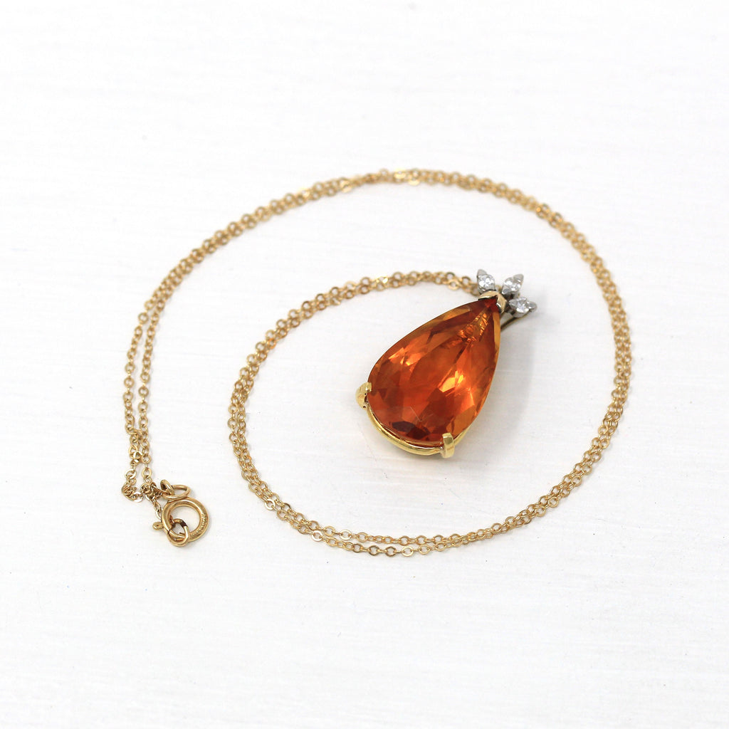 Genuine Citrine Necklace - Retro 18k Yellow Gold Faceted Pear Cut 7.7 CT Gemstone - Vintage Circa 1970s Statement Fob November Fine Jewelry