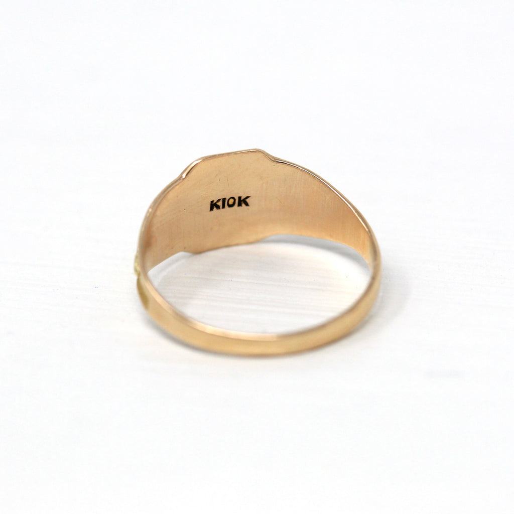 Blank Signet Ring - Retro 10k Rose Gold Engrave Letters Initials Petite Band - Vintage Circa 1940s Era Size 4.5 Personalized Fine Jewelry