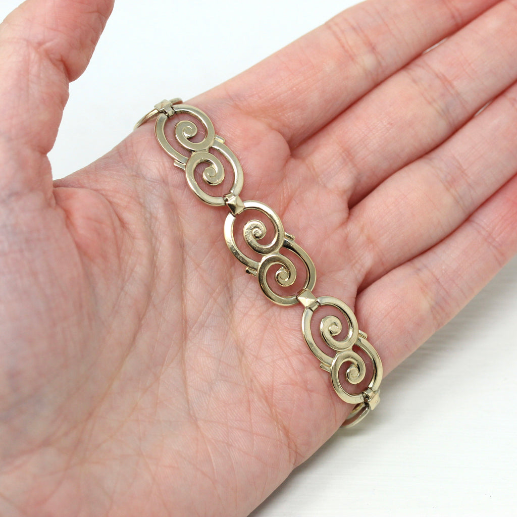 Vintage Panel Bracelet - Retro 14k Gold Filled On Sterling Silver Fold Over Clasp - Circa 1940s Era Fashion Accessory Symmetalic 40s Jewelry
