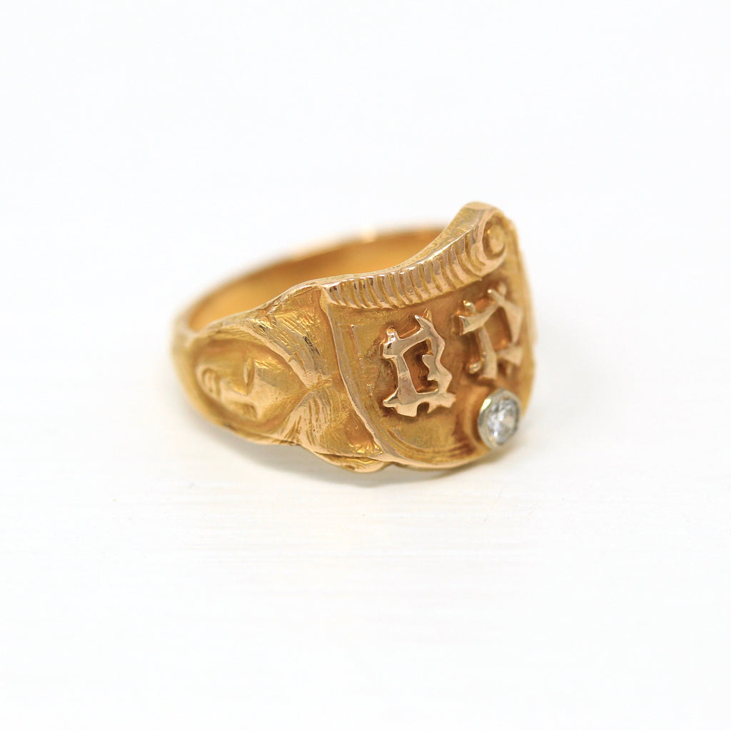 Letters "BD" Ring - Art Deco 14k Yellow Gold Two Initials Scroll Face Signet - Vintage Circa 1930s Size 6 1/4 Statement Fine Unisex Jewelry