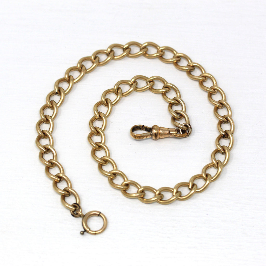 Pocket Watch Chain - Art Deco Gold Filled Swivel Clip Spring Ring Clasp Bracelet - Vintage Circa 1930s Curb Fashion Accessory 30s Jewelry