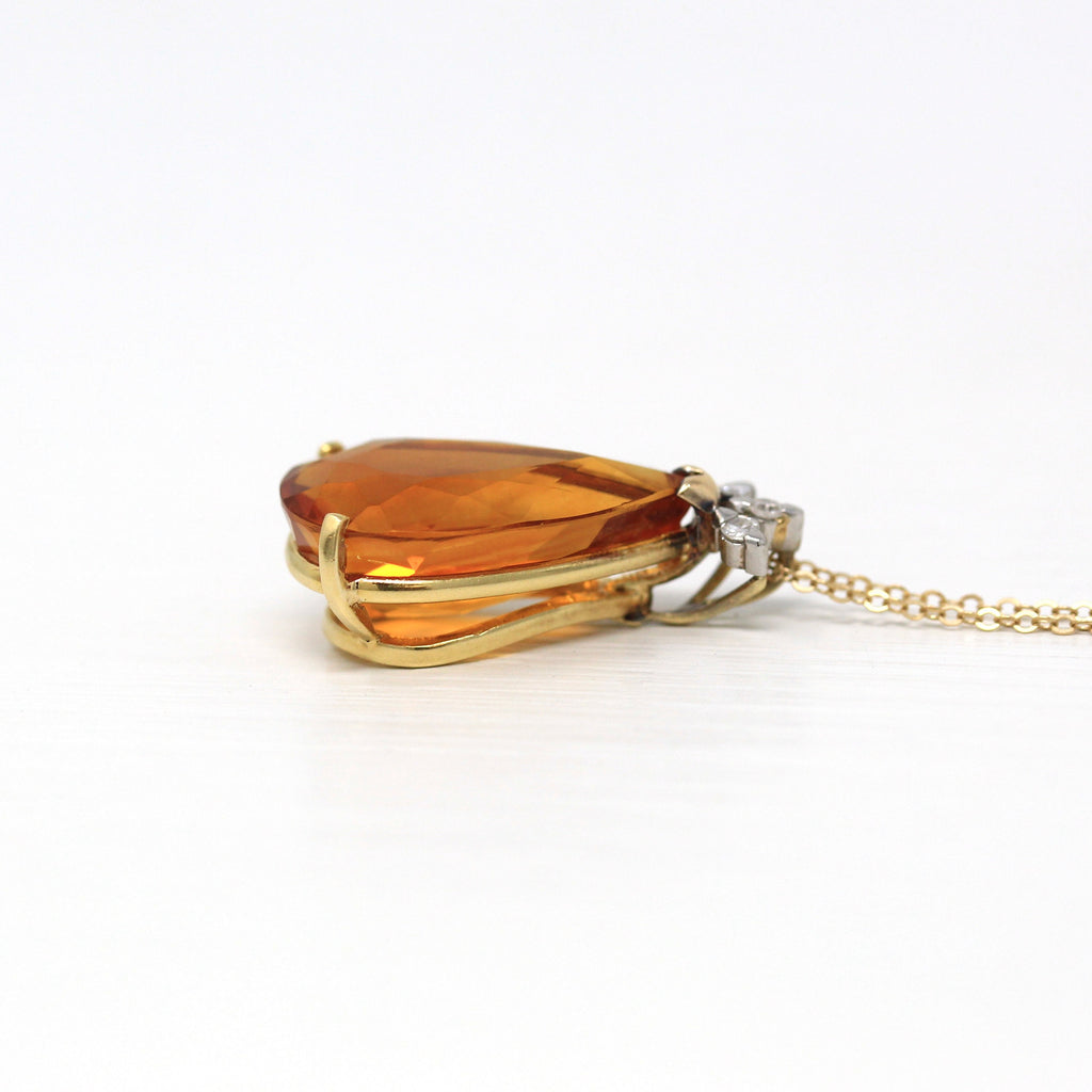 Genuine Citrine Necklace - Retro 18k Yellow Gold Faceted Pear Cut 7.7 CT Gemstone - Vintage Circa 1970s Statement Fob November Fine Jewelry