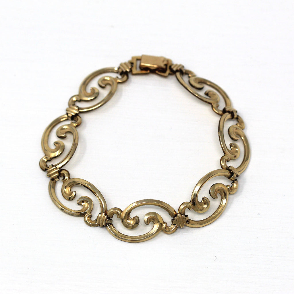 Vintage Panel Bracelet - Retro 12k Gold Filled Wave Style Design Fashion Accessory - Circa 1940s Era 7 1/2 Inches Statement WRE 40s Jewelry