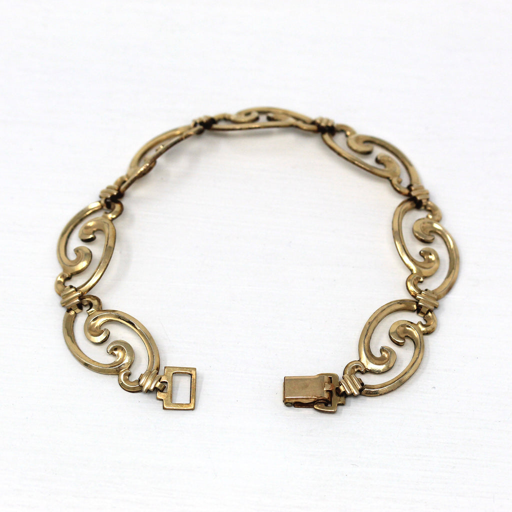 Vintage Panel Bracelet - Retro 12k Gold Filled Wave Style Design Fashion Accessory - Circa 1940s Era 7 1/2 Inches Statement WRE 40s Jewelry