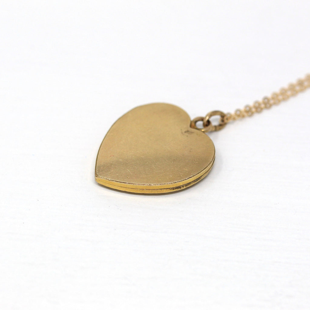 Letter "B" Locket - Retro 12k Gold Filled Flower Heart Pendant Necklace - Vintage Circa 1940s Era Photograph Keepsake Photo 40s Jewelry