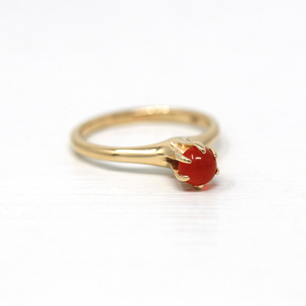 Vintage Carnelian Ring - 10k Yellow Gold Red Round Cabochon Genuine Gem 40s Statement - Vintage Size 5 Solitaire Circa 1940s Fine Jewelry