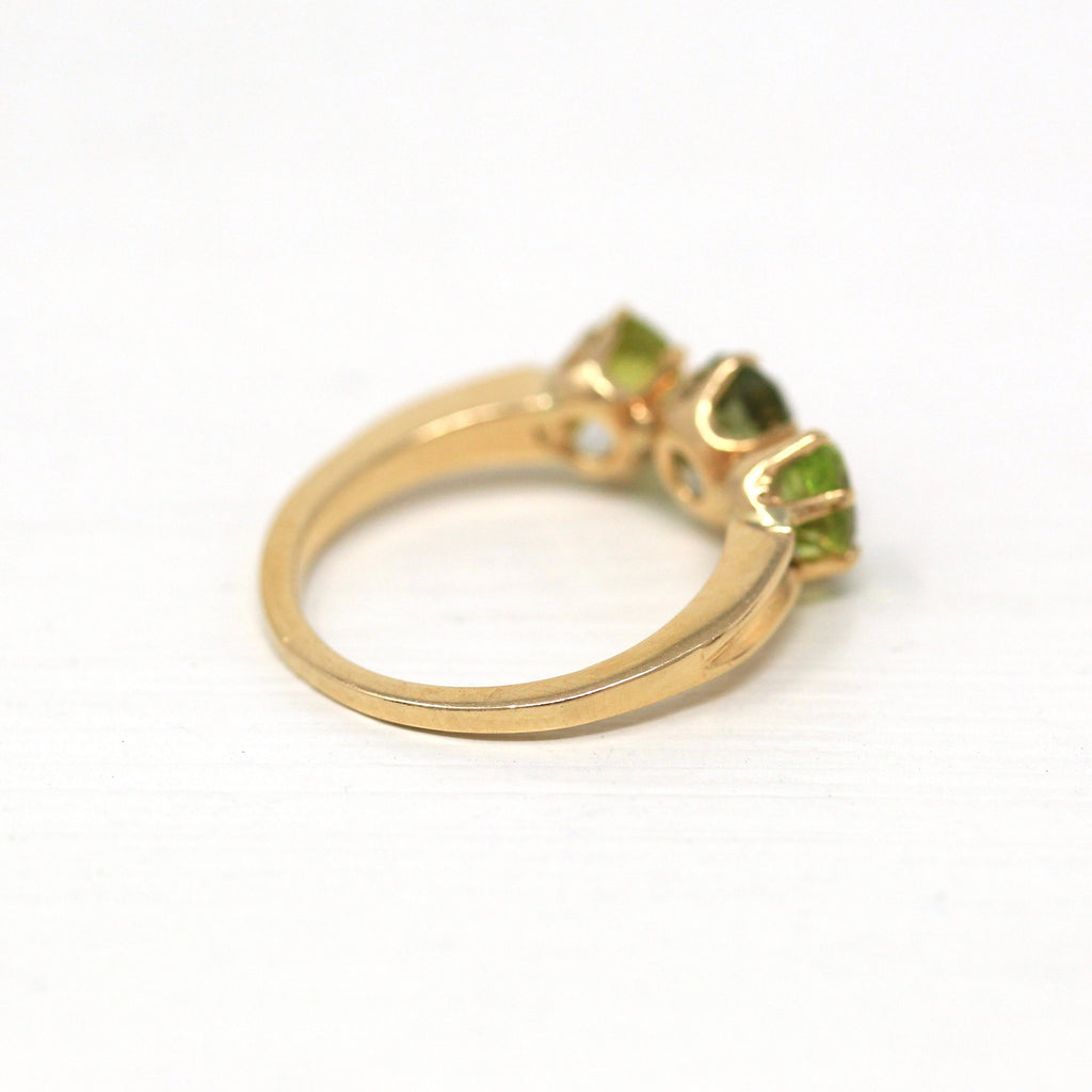 Genuine Peridot Ring - Retro 14k Yellow Gold Oval Faceted 2.11 CTW Green Gems - Vintage Circa 1970s Era Size 5 3/4 August Birthstone Jewelry
