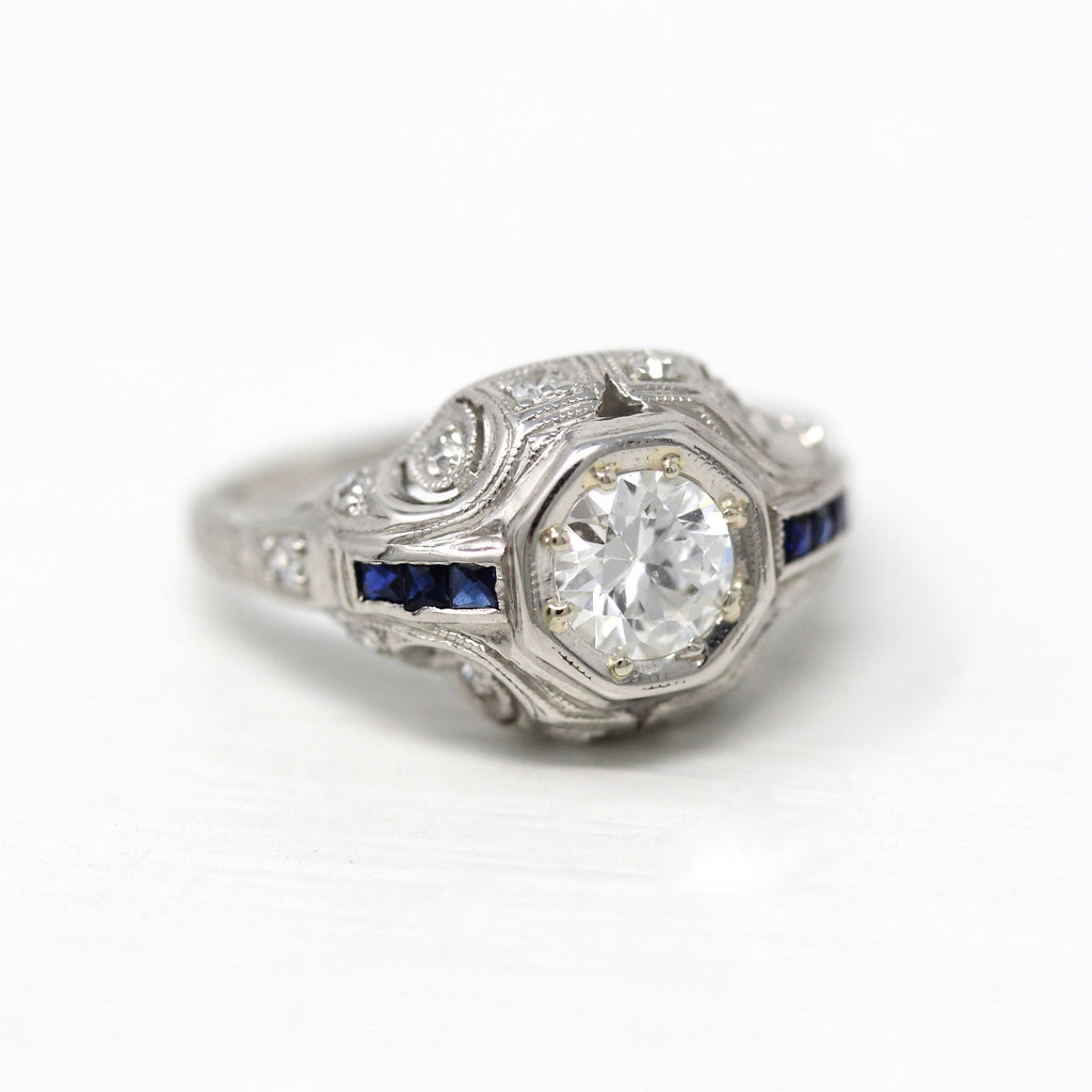 Art Deco Engagement Ring - Vintage Platinum Genuine Old European 0.54 CT Diamond - Circa 1930s Size 4.5 Anniversary Fine Jewelry W/ Report