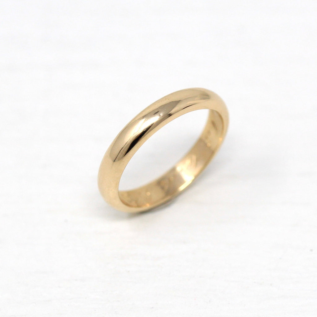 Vintage Wedding Band - Retro 14k Yellow Gold Unadorned Plain Simple Polished Ring - Dated 1965 1960s Era Size 4.75 Stacking Fine Jewelry