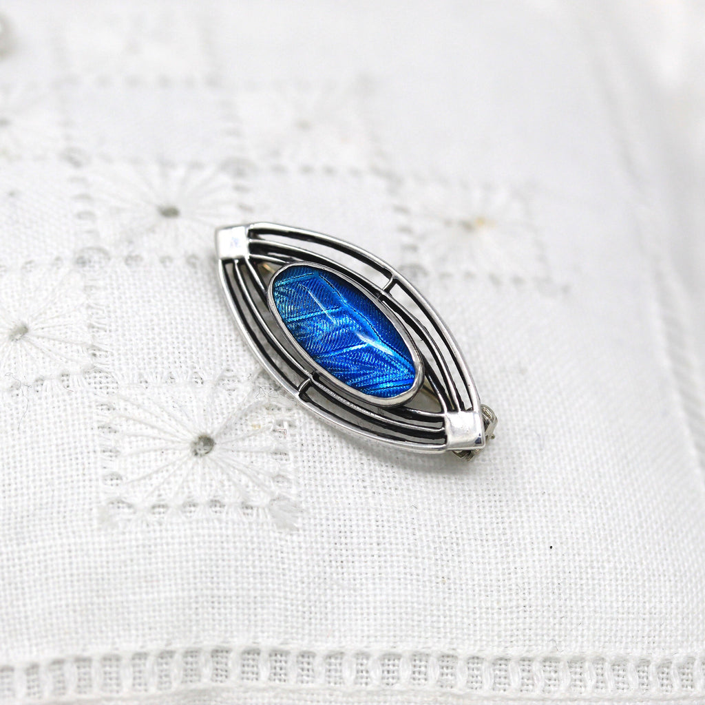 Morpho Butterfly Brooch - Art Deco Sterling Silver Blue Iridescent Bug Wing Pin - Vintage Circa 1930s Era Fashion Accessory 30s Jewelry