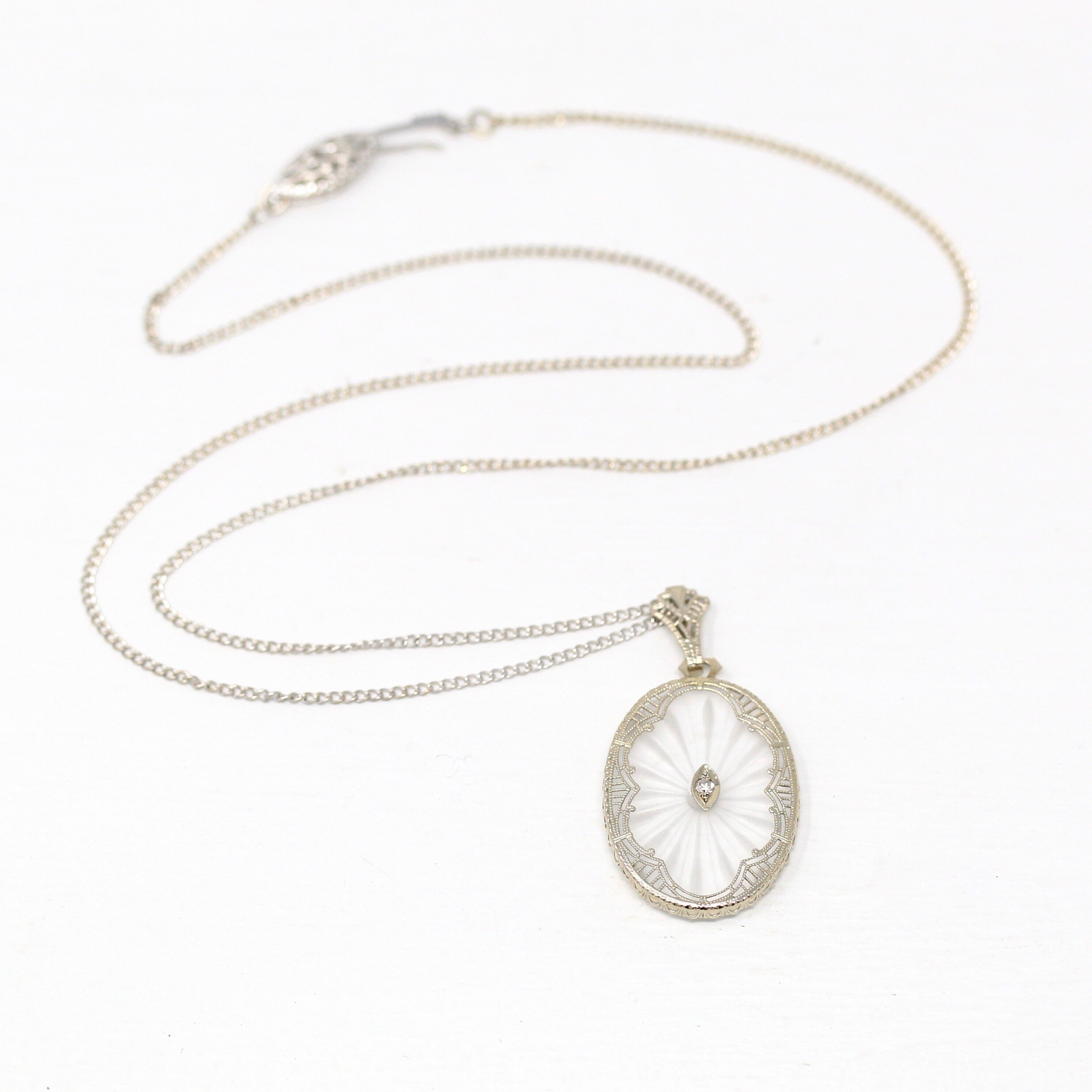 Art Deco 14K White Gold Diamond Bar Pin Conversion Pendant Necklace – QUEEN  MAY