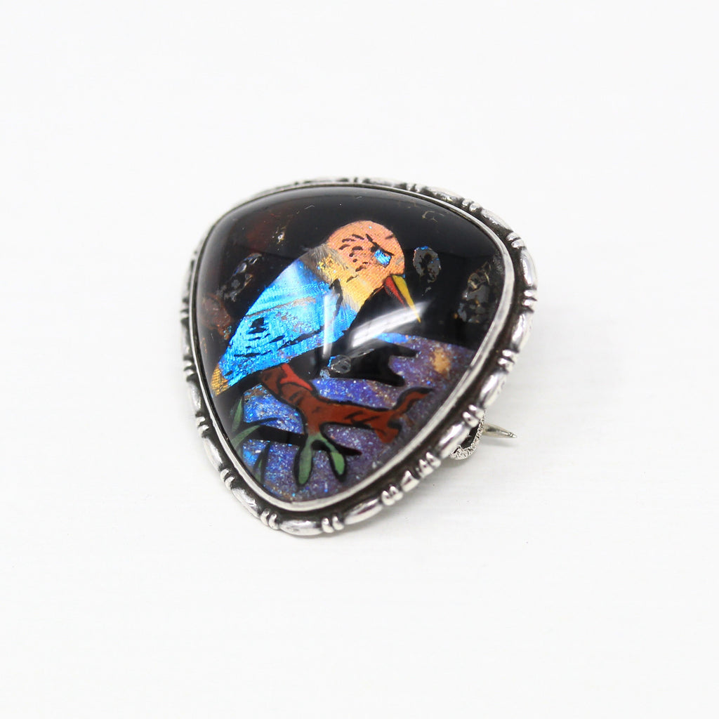 Morpho Butterfly Brooch - Art Deco Sterling Silver Blue Iridescent Wing Pin - Circa 1920s Patent 1923 Exotic Tropical Bird Souvenir Jewelry