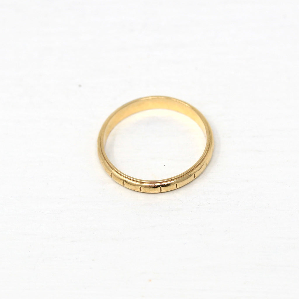 Vintage Wedding Band - Retro Era 14k Yellow Gold Eternity Design Polished Style Ring - Circa 1940s Dainty Bridal Stacking Fine 40s Jewelry