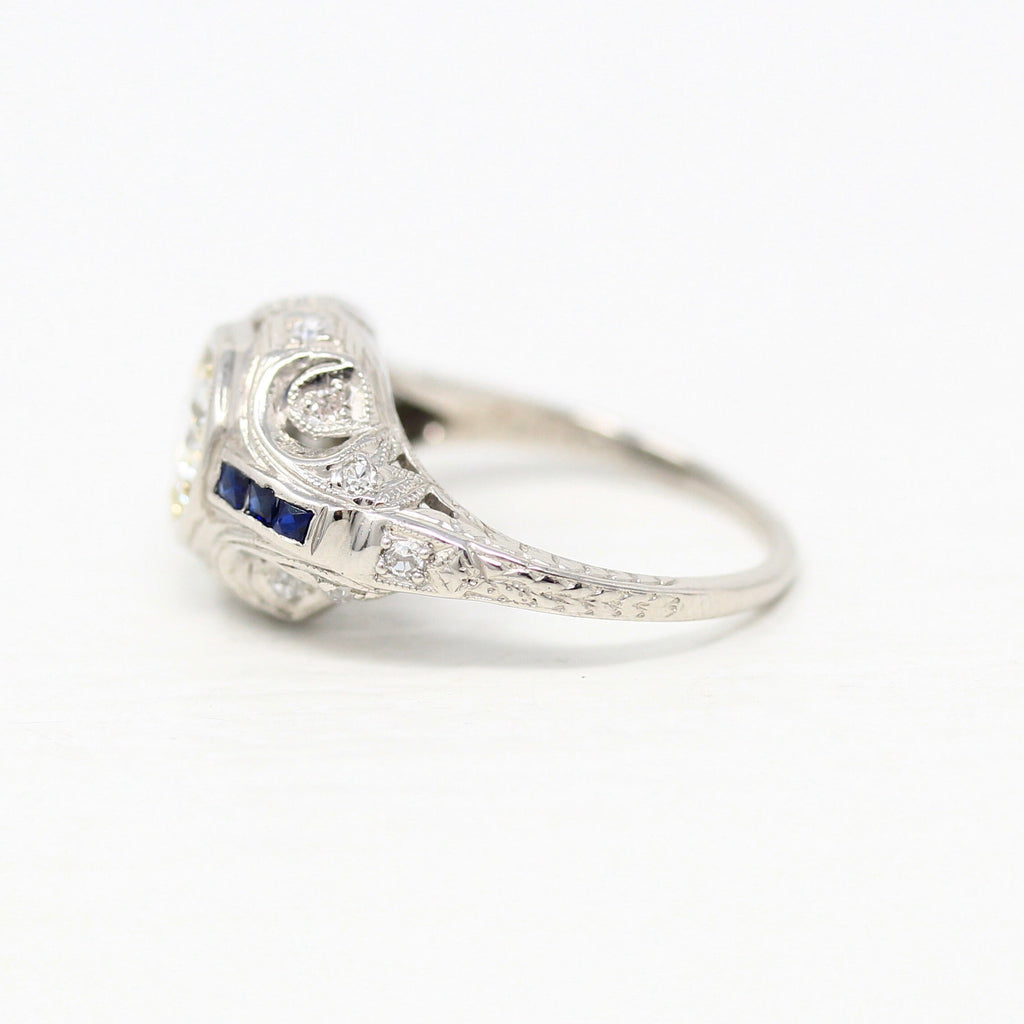 Art Deco Engagement Ring - Vintage Platinum Genuine Old European 0.54 CT Diamond - Circa 1930s Size 4.5 Anniversary Fine Jewelry W/ Report