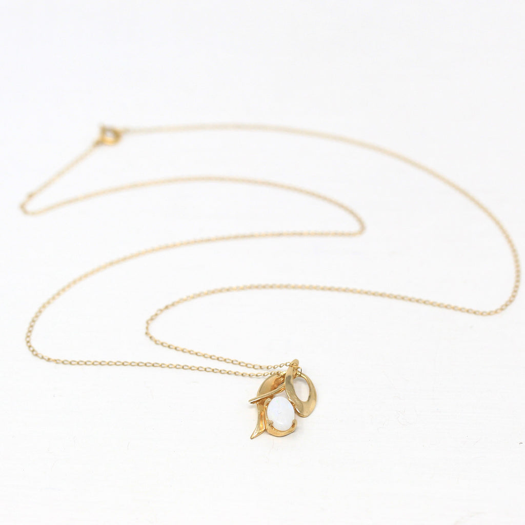 Genuine Opal Necklace - Retro 14k Yellow Gold Oval Cabochon Cut .46 CT Gemstone Pendant - Vintage Circa 1970s Era October Birthstone Jewelry