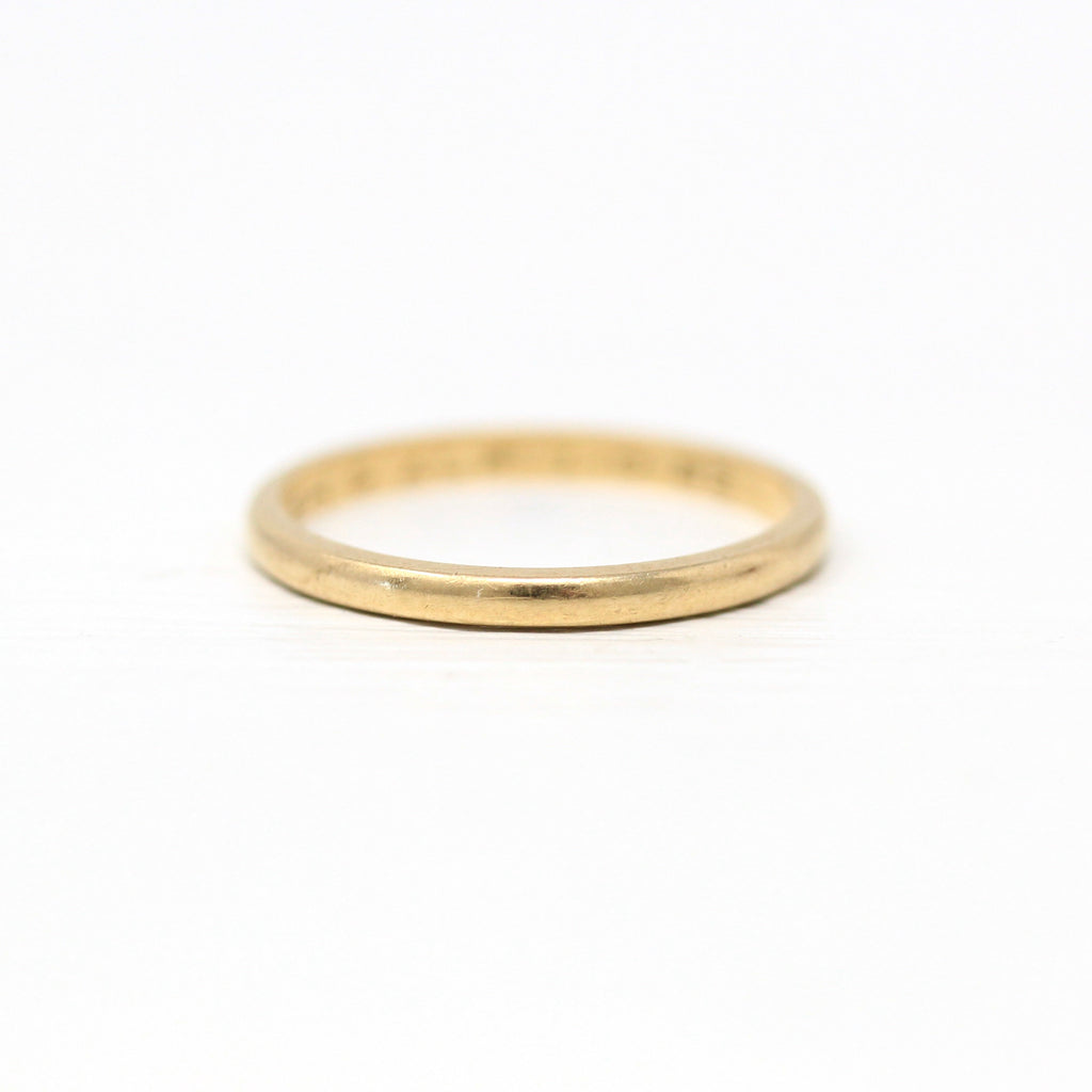 Dated 1982 Band - Modern 14k Yellow Gold Engraved "JEH to ALF 1-9-82" Ring - Estate Circa 1980s Size 4 3/4 Wedding Fine Unisex Jewelry
