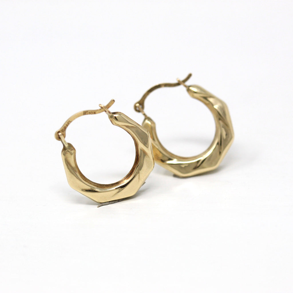 Dainty Hoop Earrings - Estate 10k Yellow Gold Latch Back Light Weight Dainty Accessory - Modern Circa 2000's Petite Tiny Small Fine Jewelry