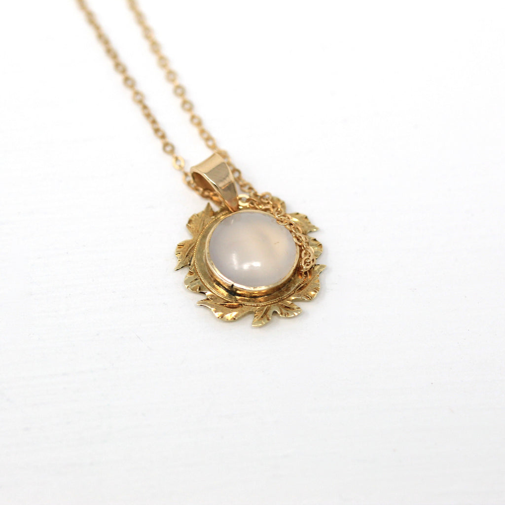 Antique Chalcedony Necklace - Edwardian 14k Yellow Gold Pin Conversion Pendant - Vintage 1910s Genuine 2.27 CT Gemstone Fine Jewelry