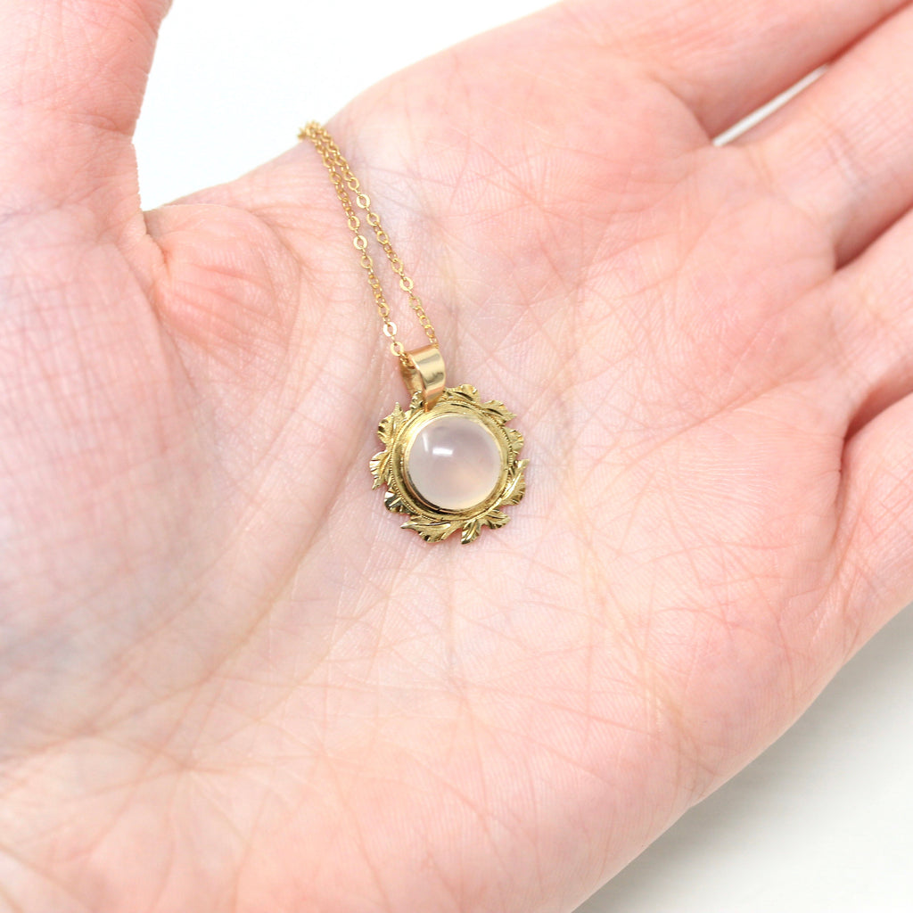 Antique Chalcedony Necklace - Edwardian 14k Yellow Gold Pin Conversion Pendant - Vintage 1910s Genuine 2.27 CT Gemstone Fine Jewelry