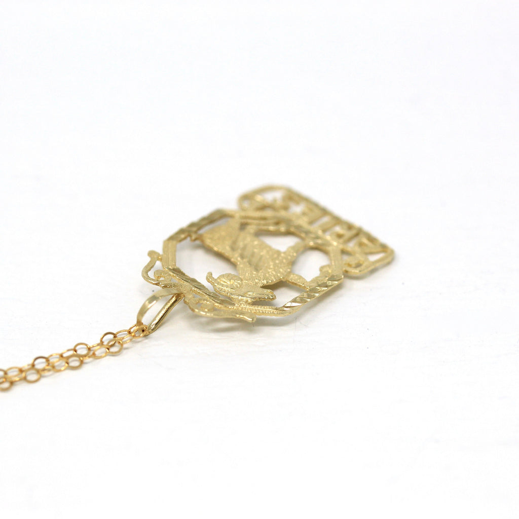 Vintage Aries Pendant - Retro 14k Yellow Gold Ram Astrological Sign Necklace Charm - Circa 1970s Zodiac Celestial Fire Element Fine Jewelry