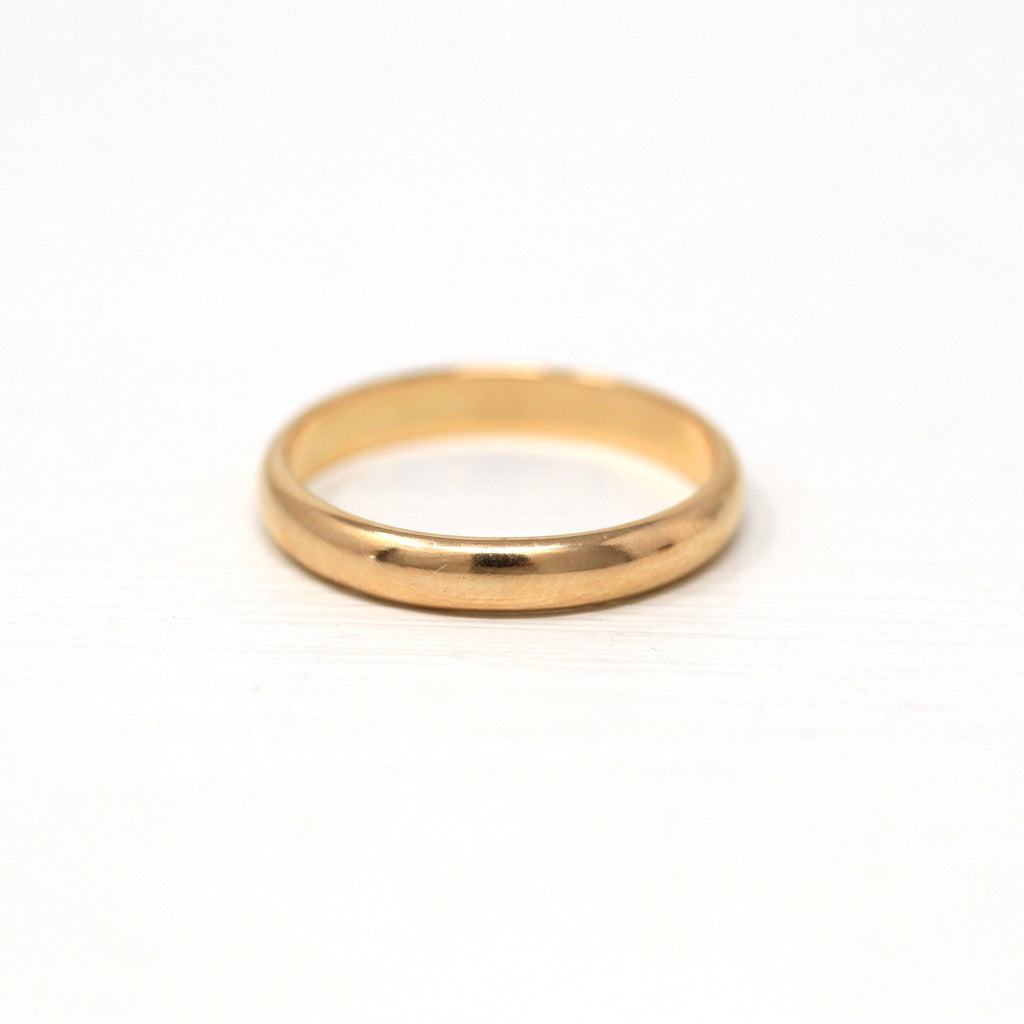 Vintage Wedding Band - Retro 14k Yellow Gold Unadorned Plain Simple 3 MM Ring - Circa 1960s Era Size 7.75 Unisex Stacking Fine 60s Jewelry