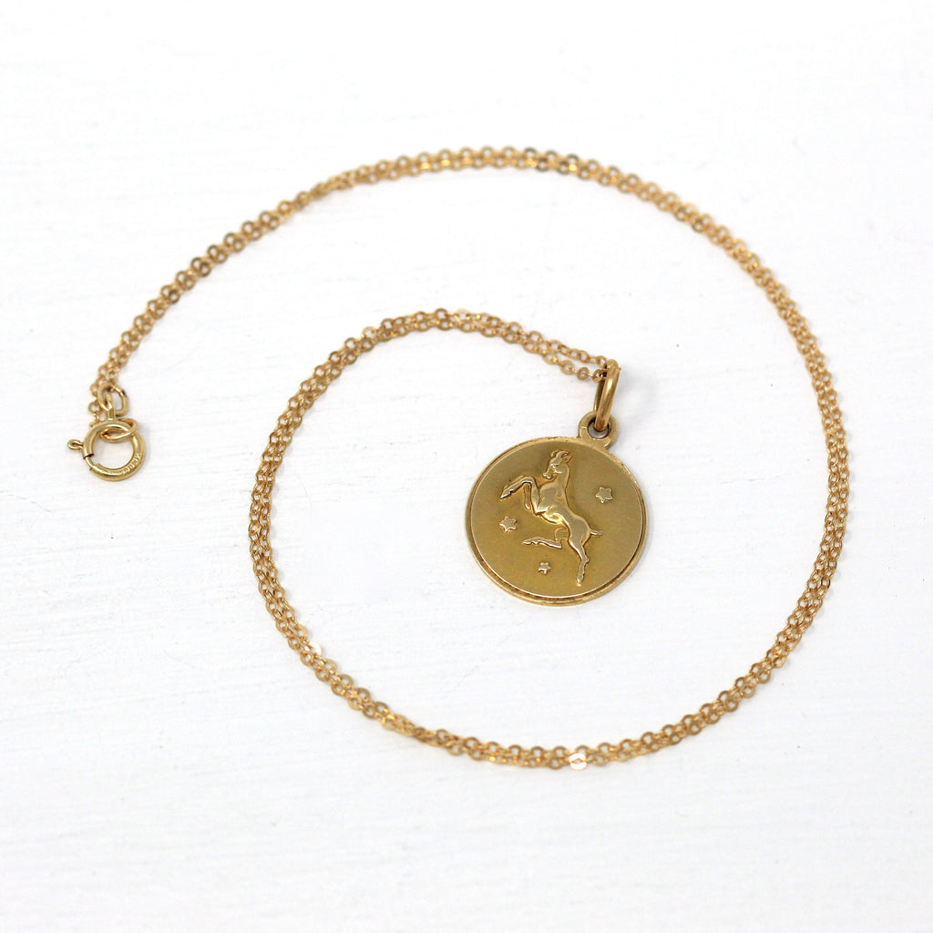 Vintage Capricorn Charm - Retro 18k Yellow Gold Sea Goat Astrological Sign Pendant - Circa 1970s Zodiac Celestial Earth Element Fine Jewelry