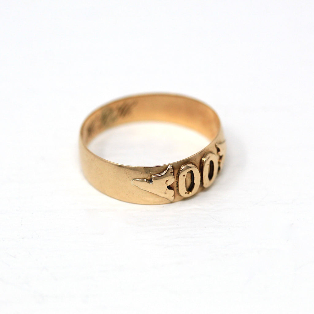Dated "00" Band - Antique 14k Rose Gold "1900" Statement Unisex Style Ring - Edwardian Size 8 Engraved Letters "HPH" Initials Fine Jewelry