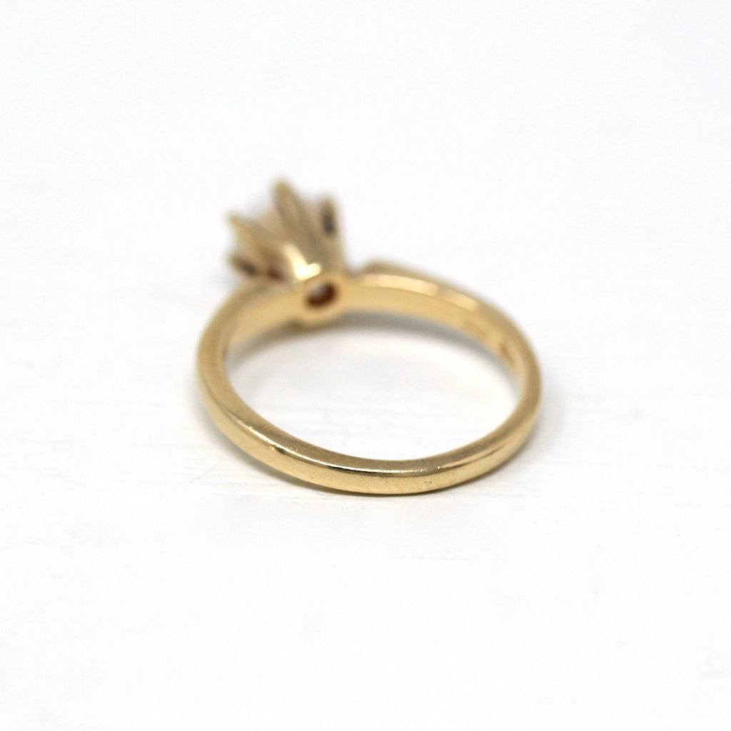 Genuine Opal Ring - Retro 10k Yellow Gold Round Cabochon Cut .47 CT Gemstone - Vintage Circa 1960s Era Size 4 1/2 Solitaire Fine 60s Jewelry