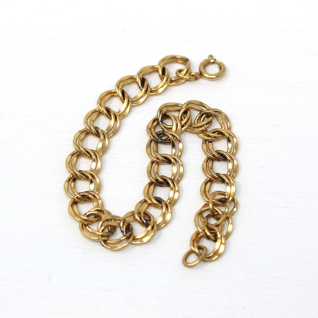 Vintage Charm Bracelet - Retro 12k Gold Filled Double Circle Links Parallel Chain Statement - Circa 1960s Era Fashion Accessory 60s Jewelry